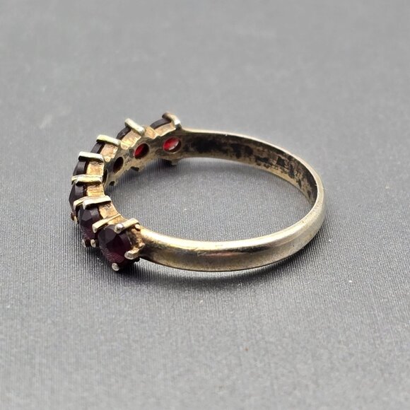 Antique Victorian Sterling Silver Garnet Ring Size 5 Rose Cut Facets Prong Set - Picture 4 of 11